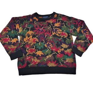 Northern Isles Hand-Knit Floral 80's Heavy-Weight Knit Sweater Women's Medium
